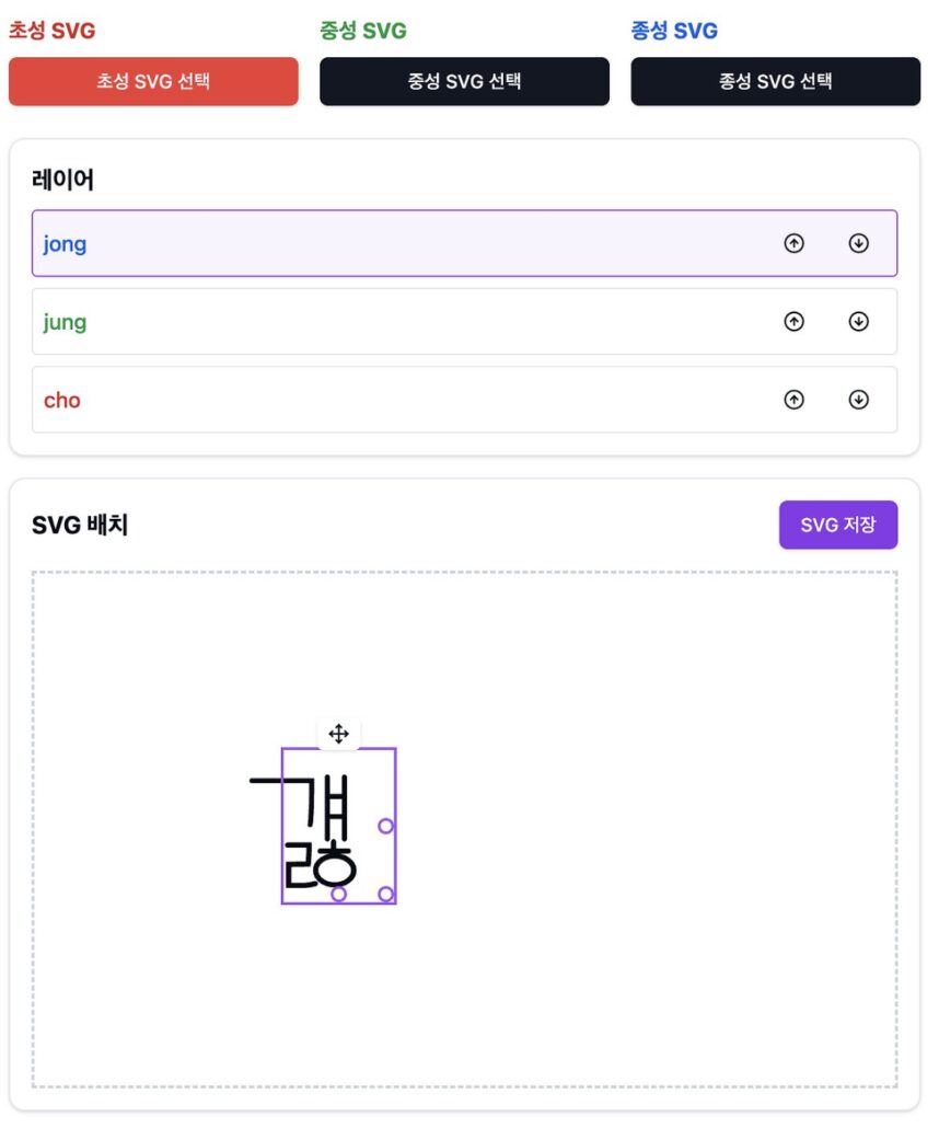 폰트를 만들기 위한 초, 중, 종성 자유배치 프로그램